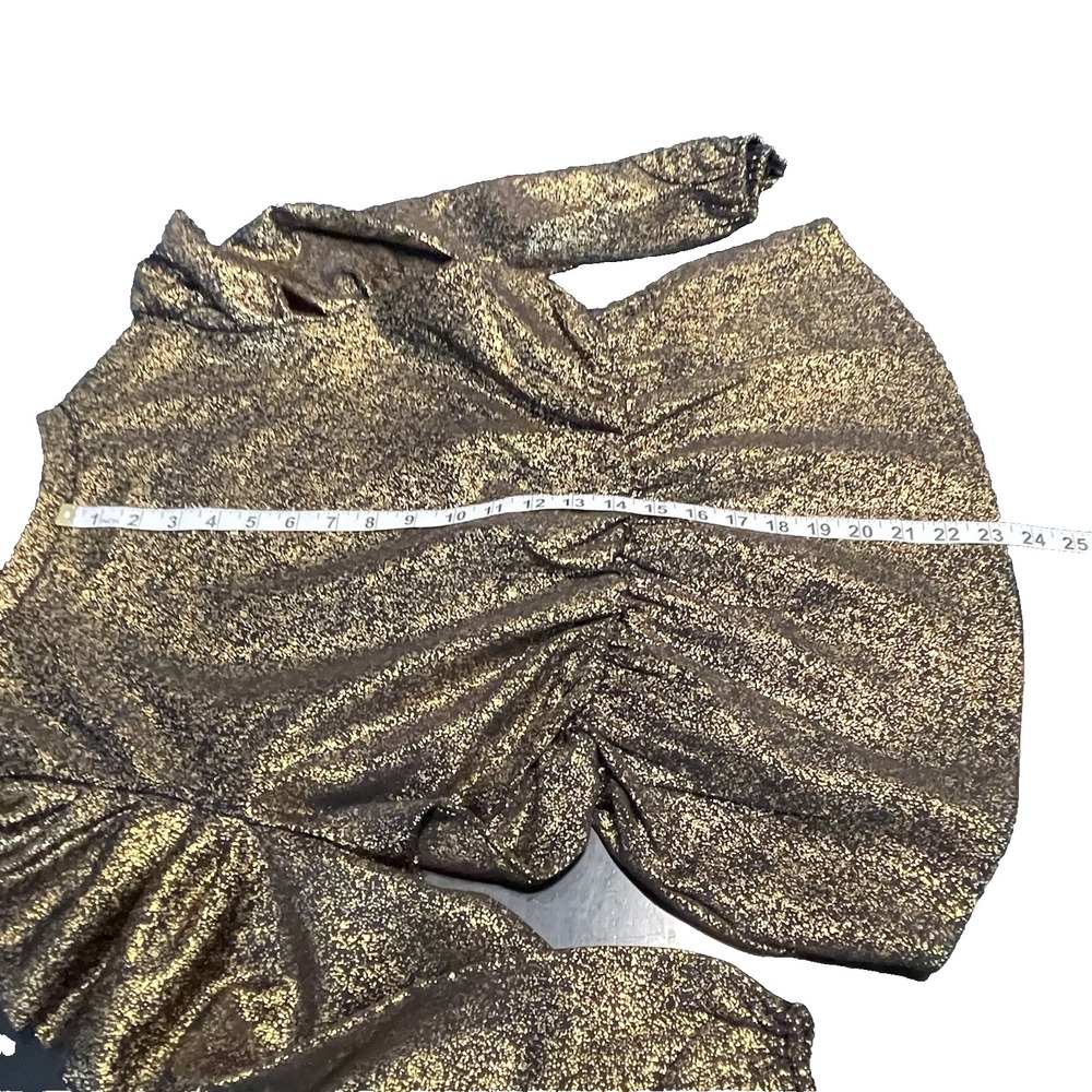 Alex‎ & Parker Women's L Gold Shimmer Holiday Balloon Plated Sleeves Blouse Top - Picture 8 of 9
